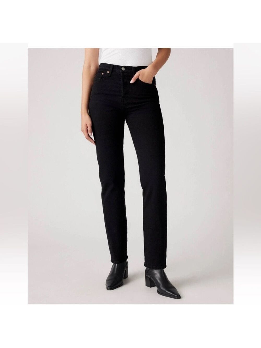 Levis Wedgie Straight Fit Jean in Black Sprout Sz 29X28 Button Fly